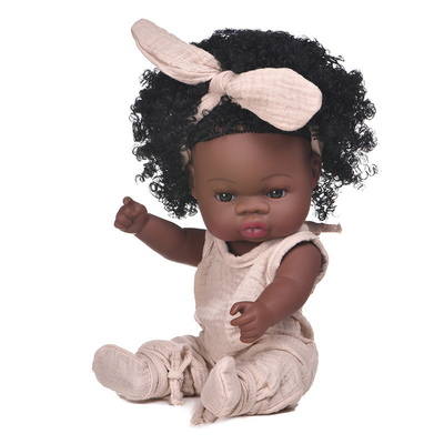 Viñil silicone menina adorável 14 polegadas afro-americano bebê preto boneca para crianças com logotipo personalizado