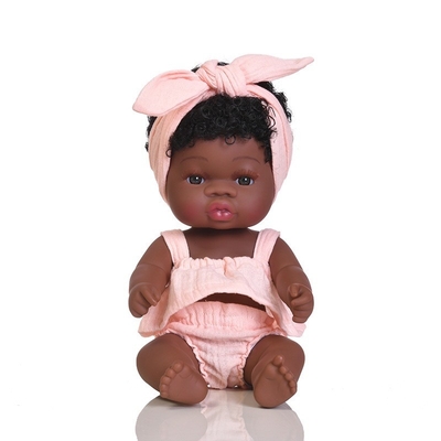 14 polegadas e 33 centímetros de boneca de borracha africana renascida com jumpers de muselina e curvas para meninas