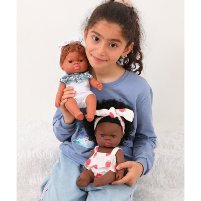 Viñil silicone menina adorável 14 polegadas afro-americano bebê preto boneca para crianças com logotipo personalizado