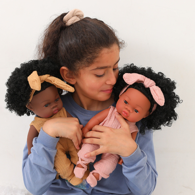 Viñil silicone menina adorável 14 polegadas afro-americano bebê preto boneca para crianças com logotipo personalizado
