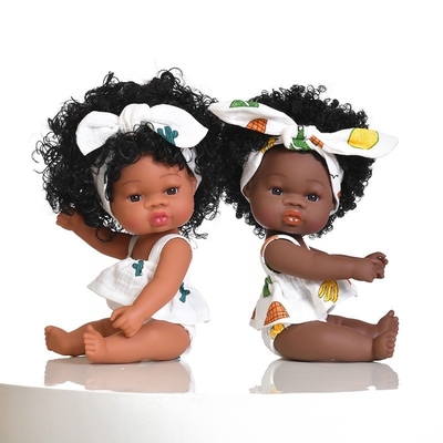 Viñil silicone menina adorável 14 polegadas afro-americano bebê preto boneca para crianças com logotipo personalizado