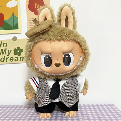 Tecido de boneca de alta qualidade de 15cm Suéter Tecido de brinquedo Colorido Traje Conjunto Labubu Vestido de desenho animado