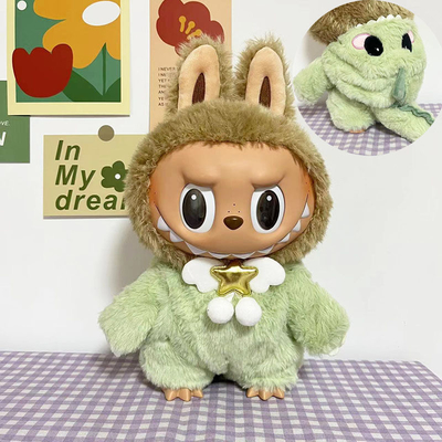 Tecido de boneca de alta qualidade de 15cm Suéter Tecido de brinquedo Colorido Traje Conjunto Labubu Vestido de desenho animado